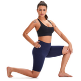 Aoliks Women's High Waist Yoga Short Side Pocket Workout Leggings Dark Blue