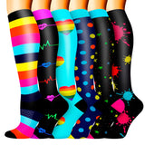 Aoliks 6 Pairs Woman Pattern Knee High Compression Socks 20-30 mmHG