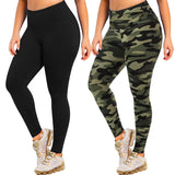 Aoliks 2 Pack Plus Size Womens Leggings High Waisted Workout Yoga Pants Black Camouflage