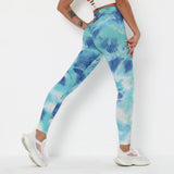 Aoliks Tie Dye Women's High Waisted Butt Lifting Tiktok Leggings Sky Blue