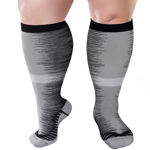 Aoliks Women Gradient Plus Size Knee High Wide Calf Compression Socks Black and Grey