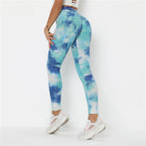 Aoliks Tie Dye Women's High Waisted Butt Lifting Tiktok Leggings Sky Blue