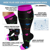 Aoliks Woman ECG Design Wide Calf Compression Socks (20-30 mmHG) Black