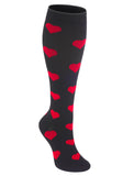 Aoliks Compression Socks Red Heart Print Knee High Black (20-30mmHg)