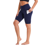 Aoliks Women's High Waist Yoga Short Side Pocket Workout Leggings Dark Blue