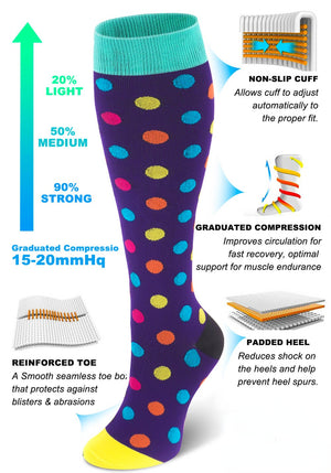 Aoliks Compression Socks Color Polka Dot Print Knee High (20-30mmHg)