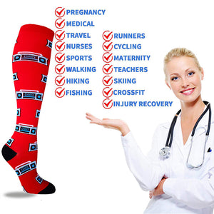 Aoliks 6 Pairs Woman Colorful Geometry Pattern Compression Socks 20-30 mmHG