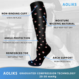 Aoliks 8 Pairs Woman Pattern Compression Socks 20-30 mmHG Blue-Black