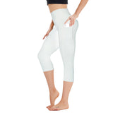 Aoliks Women's Capri Leggings High Waisted Side Pockets Workout Pants White