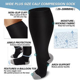 Aoliks Women Plus Size Compression Socks Big Large Knee High Wide Calf Support Hose Black-Grey