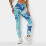 Aoliks Tie Dye Women's High Waisted Butt Lifting Tiktok Leggings Sky Blue