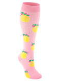 Aoliks Compression Socks Sweet Pineapple Print Knee High Pink (20-30mmHg)