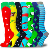 Aoliks 7 Pairs Woman Cute Pattern Compression Socks 20-30 mmHG