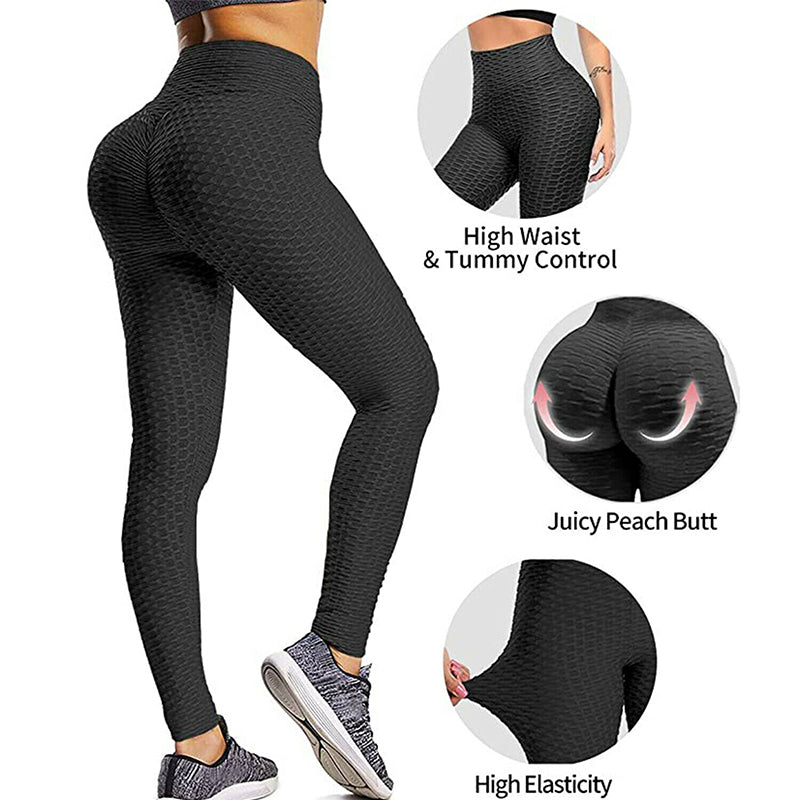 Women TIK Tok Leggings Bubble Textured Leggings Butt Lifting Yoga Pants  Black 