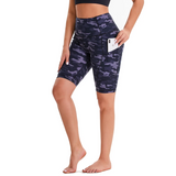 Aoliks Camouflage Women's Shorts High Waisted Side Pockets Leggings Dark Blue