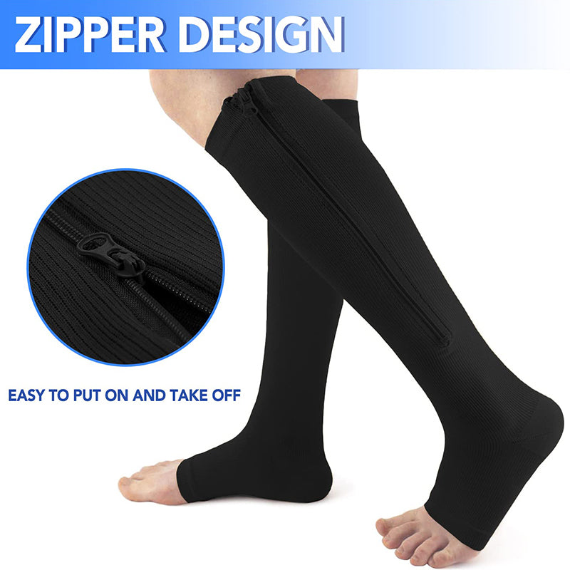 Pair Copper Open Toe Compression Socks Zipper Leg Calf Ankle