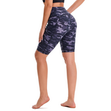 Aoliks Camouflage Women's Shorts High Waisted Side Pockets Leggings Dark Blue