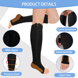 Aoliks 3 Pairs Women Open-Toed with Zipper Calf Compression Sleeves Stockings(15-20mmHg) Black