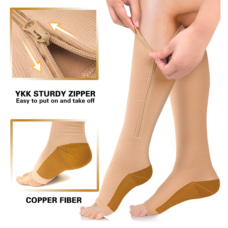 Copper Zipper Compression Socks Support Graduated Stockings 20-30mmHg Mens  Women
