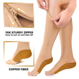 Aoliks 3 Pairs Women Zipper Copper Compression Socks Calf Sleeves Open-Toed Support Stockings