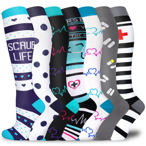 Aoliks 7 Pairs Woman Pattern Nursing Compression Socks 20-30 mmHG