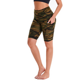 Aoliks Camouflage Women Shorts High Waisted Pockets Leggings Green