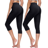Aoliks 2 Pack Womens Capri Leggings High Waisted Yoga Cropped Pants Black