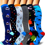 Aoliks 6 Pairs Woman Funny Pattern Compression Socks 20-30 mmHG Blue