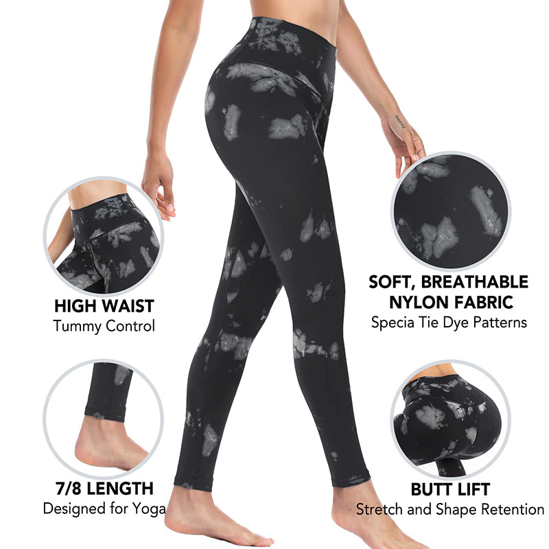 Black Tie Dye Leggings, Women's Workout Apparel