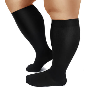 Aoliks Women Plus Size Compression Socks Knee High Wide Calf Support Hose Black