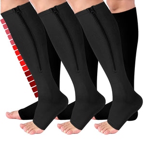 Aoliks 3 Pairs Women Zipper Compression Socks Calf Sleeves Open-Toed Support Stockings