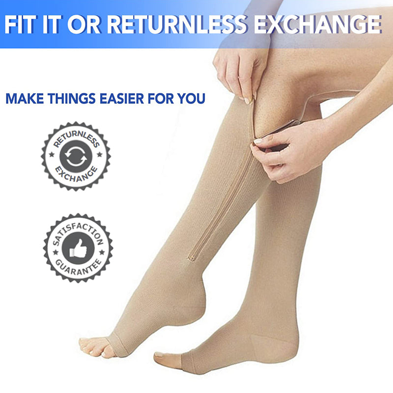 Zipper Compression Socks 20-30mmHg Set of 3 Pairs Open Toe Stockings S/M,  L/XL