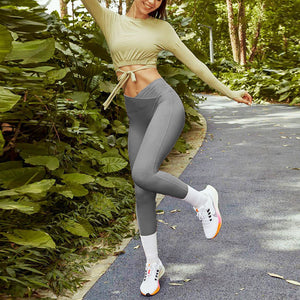 Aoliks Women Cross Waist Leggings High Waisted Yoga Pants Grey