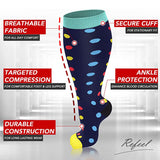 Aoliks Woman Dots Print Wide Calf Compression Socks (20-30 mmHG) Navy Blue