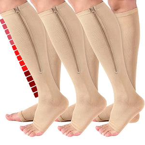 Aoliks 3 Pairs Women Zipper Compression Socks Calf Sleeves Open-Toed Support Stockings