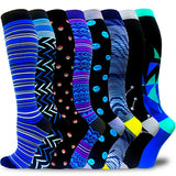 Aoliks 8 Pairs Woman Pattern Compression Socks 20-30 mmHG Blue-Black