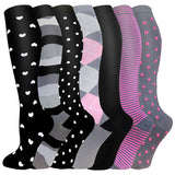 Aoliks 7 Pairs Woman Pattern Compression Socks 20-30 mmHG Pink-Black