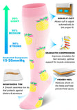 Aoliks Compression Socks Sweet Pineapple Print Knee High Pink (20-30mmHg)