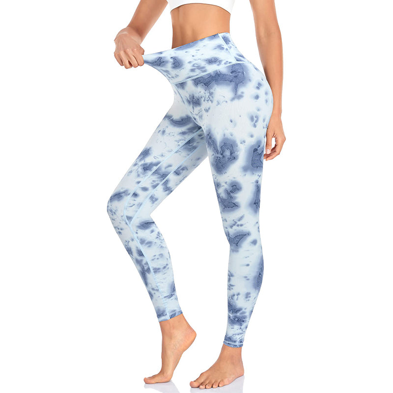 Aoliks Women Tie Dye Leggings Light Touch High Waisted Compression Workout  Yoga Tights Pants White-Blue