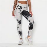 Aoliks Tie Dye Women's High Waisted Butt Lifting Tiktok Leggings Ink White