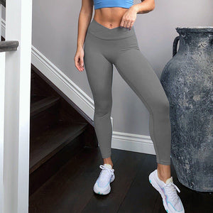 Aoliks Women Cross Waist Leggings High Waisted Yoga Pants Grey