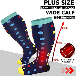 Aoliks Woman Dots Print Wide Calf Compression Socks (20-30 mmHG) Navy Blue