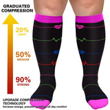 Aoliks Woman ECG Design Wide Calf Compression Socks (20-30 mmHG) Black