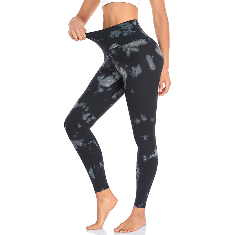 Aoliks Women Tie Dye Leggings Light Touch High Waisted Compression Workout  Yoga Tights Pants Black