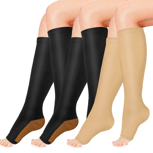 Aoliks 3 Pairs Women Zipper Compression Socks Calf Sleeves Open-Toed  Support Stockings