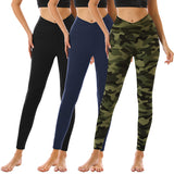 Aoliks 3 Pack Women Crossover Leggings High Waisted Workout Running Pants