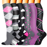 Aoliks 6 Pairs Woman Funny Pattern Compression Socks 20-30 mmHG Gray