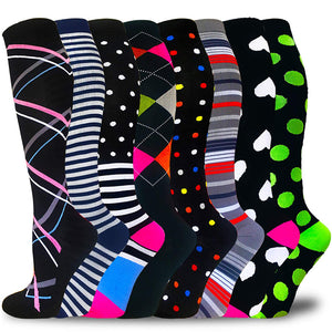Aoliks 8 Pairs Woman Geometry Pattern Compression Socks 20-30 mmHG Black