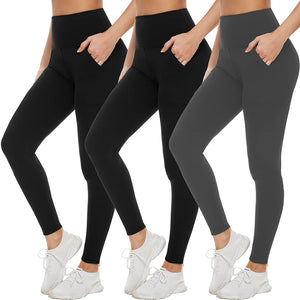 Aoliks 3 Pack Women Leggings Pockets High Waisted Workout Running Pants